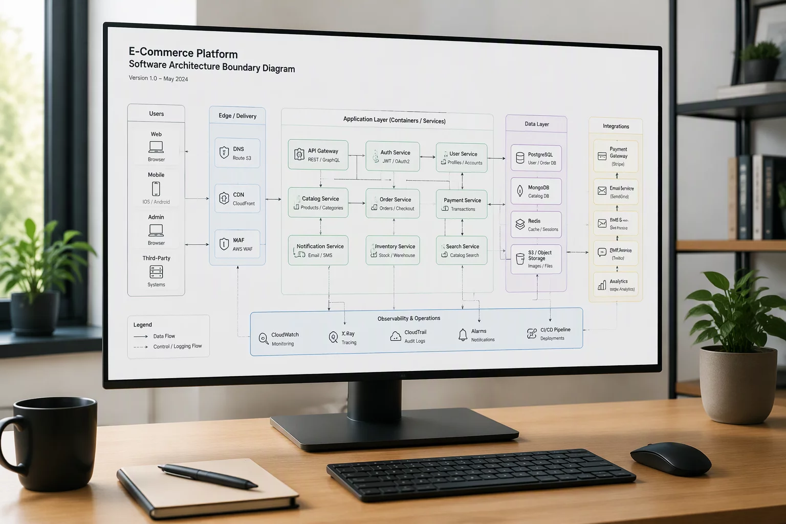 draw.io boundary mapping blueprint demonstrating system containers and external dependencies